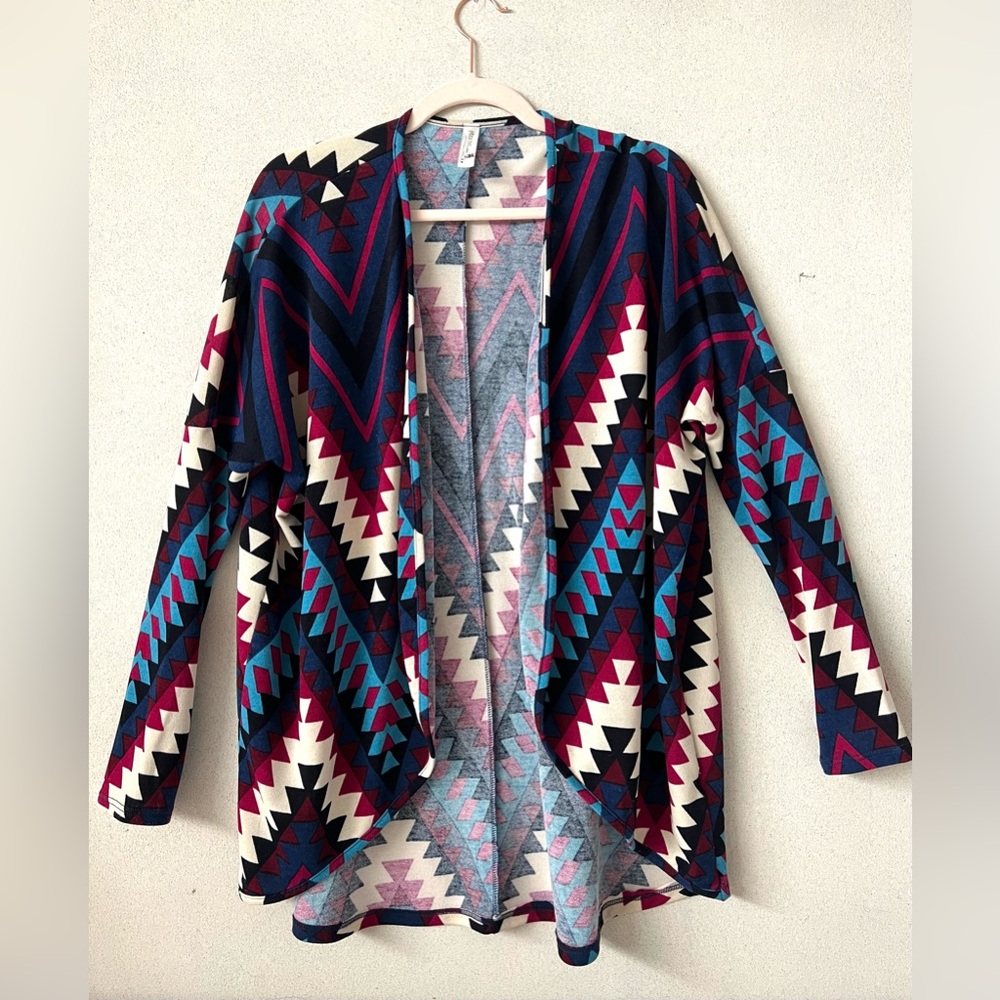 Geometric Patterned Open Front Cardigan